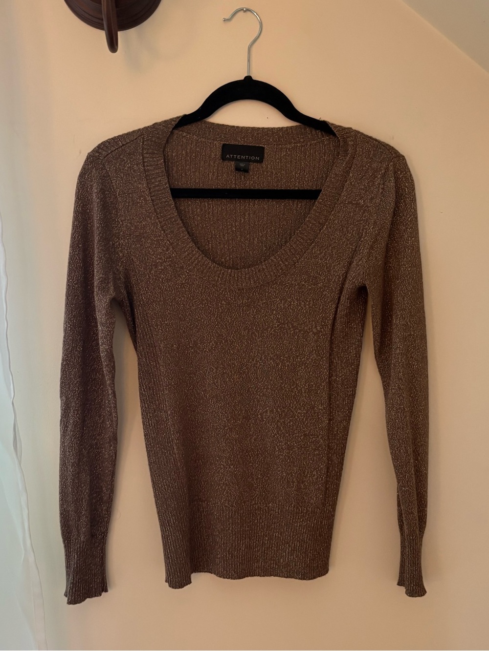 attention Metallic Brown Scoop Neck Sweater